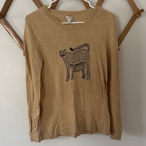 J Crew Cotton Sweater with Black Cheetah Design